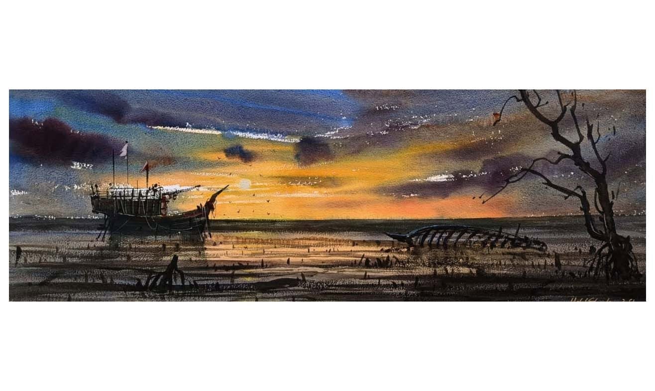Homeward Voyage, watercolour by Md Omar Faruque
