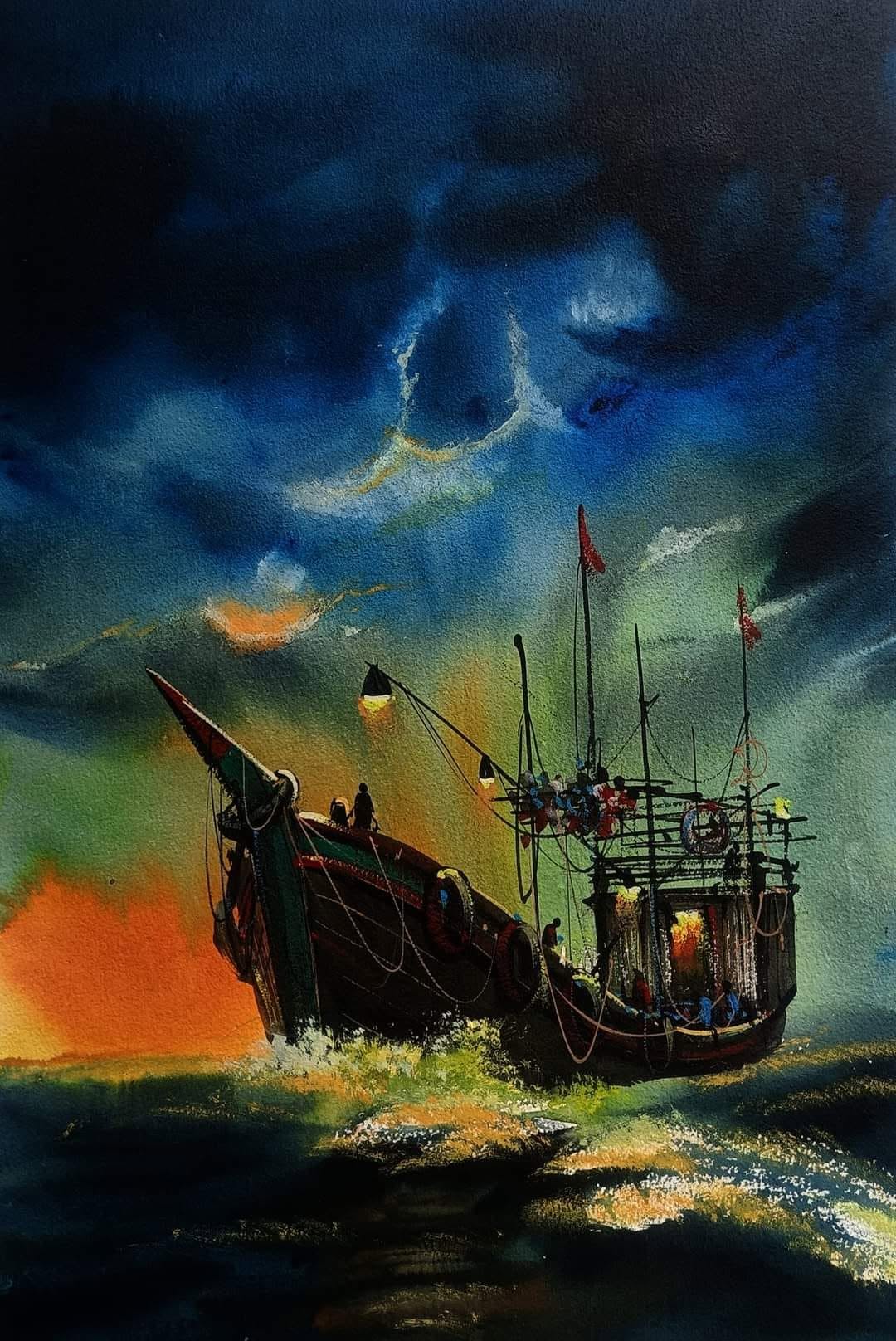 Quiet Moorings at Dusk, acrylic on canvas